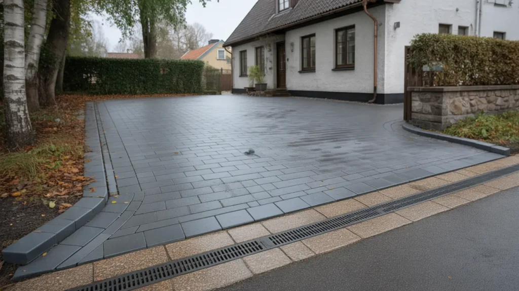 renovering av uppfart med granitkant och marksten i djursholm danderyd