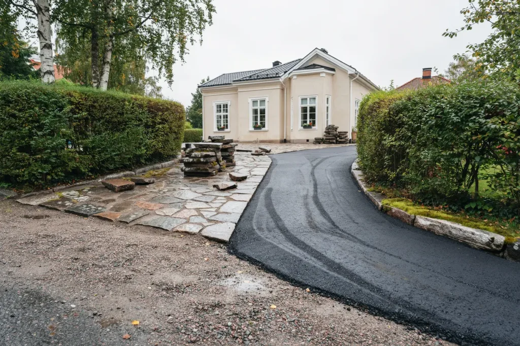 byta stenl ggning mot asfalt p uppfarten i danderyd